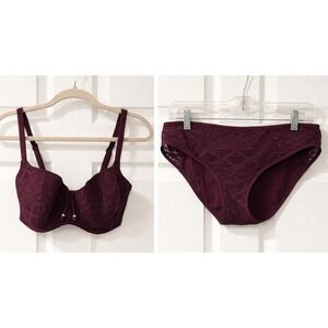 Freya Sundance Swim Set 32I Medium Bikini Underwire Crochet Lace Berry